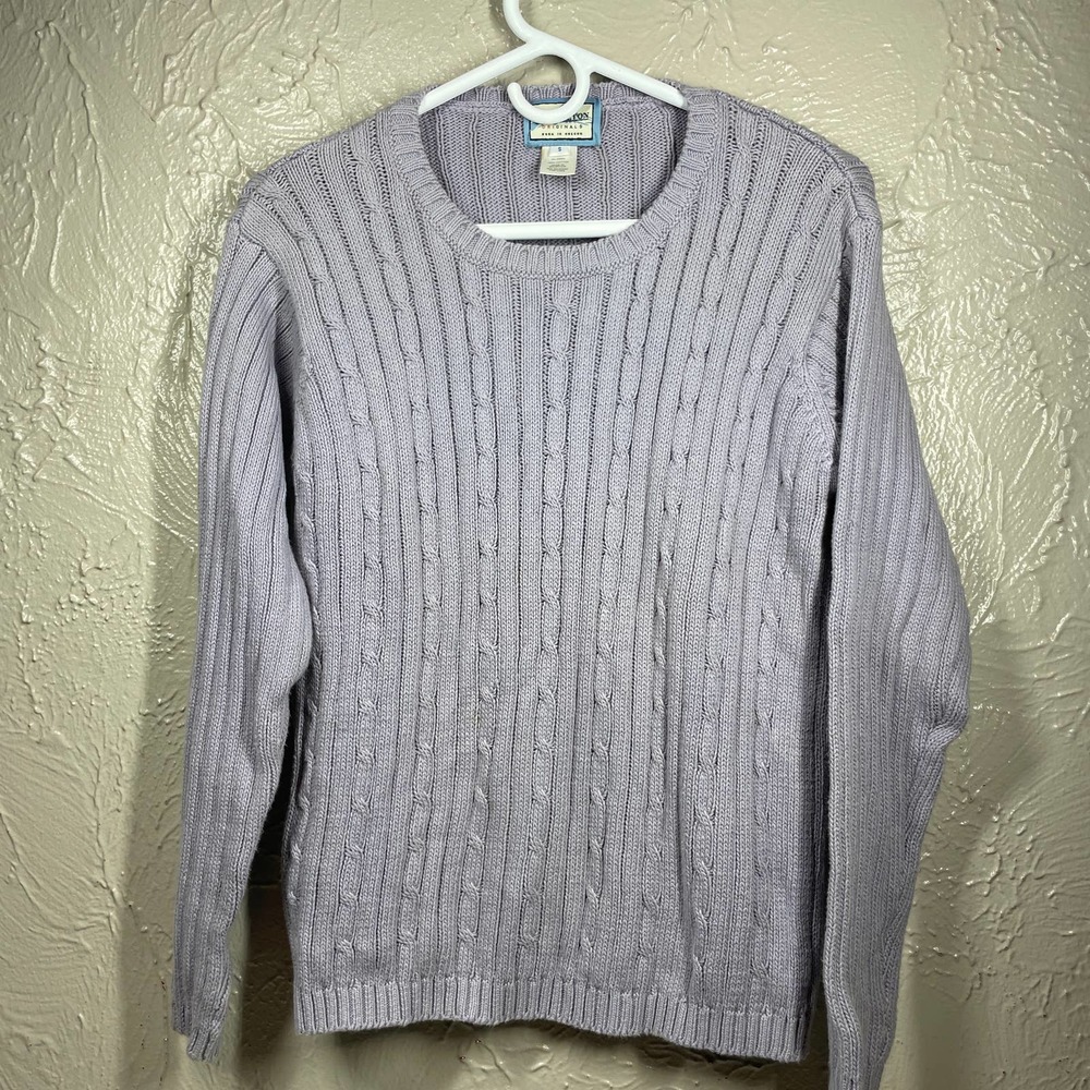 Pendleton Originals Mens Sweater Round Neck Cable Knit Ribbed‎ Gray Size Small